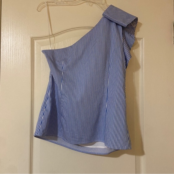 Banana Republic Blue and White Striped One-Shoulder Top - Picture 3 of 12